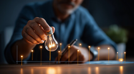 Hands building campaign timeline with lightbulb milestone moments marked creative project planning digital marketing schedule Gantt chart visible face not visible with copy