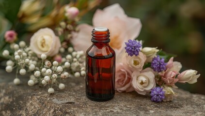 Amber Essence, Floral Arrangement, Still Life, Texture Contrast, Subtle Hues, Fragrant Mood.