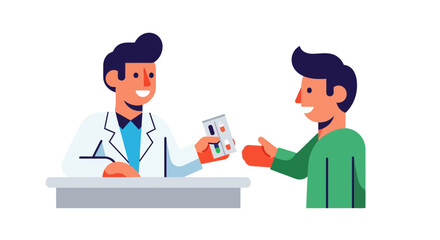 Medical Professional Handing Medicine to a Patient in a Simple Healthcare Illustration