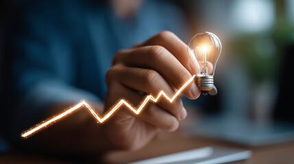 Hand drawing exponential growth curve with lightbulb viral strategy concept creative growth hacking digital scaling tactics whiteboard visible face not shown defocused