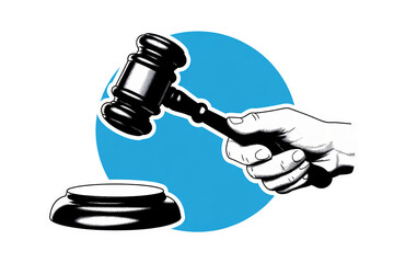 Obraz premium Justice hammer held high, ready to make a ruling, symbolizing fairness, law, and legal decisions in a court of law