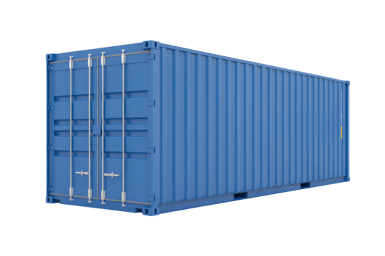 Vibrant blue shipping container ready for global transport, symbolizing logistics, commerce, and international trade in a clean, modern design