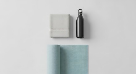 Yoga mat towel and water bottle ready for a workout session