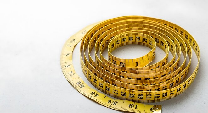 Yellow Measuring Tape Coiled on a White Surface Close Up Shot