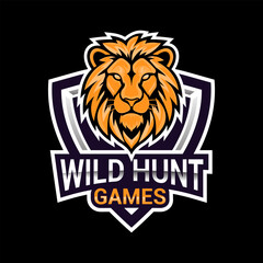 Wild Hunt Games Logo - Grayscale Lion - Esport Mascot - Gaming Emblem - Vector Art