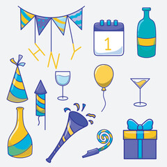 Flat new years element. Vector illustration set.