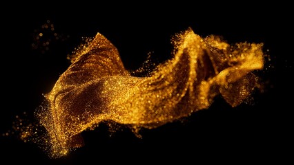 3d render illustration of glowing glitter smoke or splash effect. Golden dust cloud with sparkles.