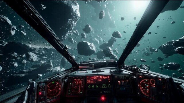Asteroid Field Flight: Cockpit View