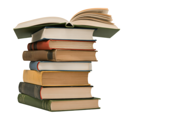 Stack of vintage books with one open, a symbol of knowledge, learning, and education, perfect for educational content