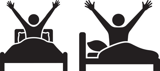 Two people waking up and stretching in bed silhouette