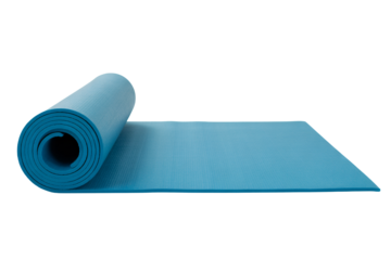Blue yoga mat unrolled for fitness, exercise, and wellness. Perfect for home workouts, studios, and meditation sessions, achieving a healthy lifestyle.