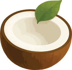 Half Coconut with Green Leaf Illustration tropical fruit 1