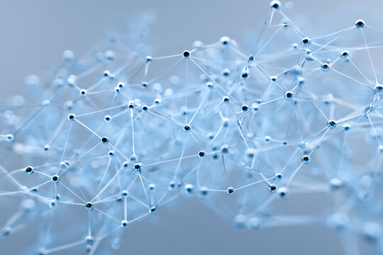 Network marketing concept showing social connections and communication network structure on a light blue background.