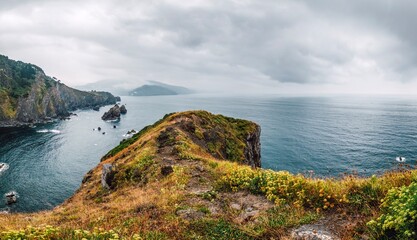 Dramatic Coastal with Rocky Promontory, Cliffs and Sea View from San Juan de Gaztelugatxe, Basque, Spain