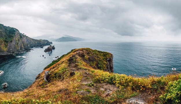 Dramatic Coastal with Rocky Promontory, Cliffs and Sea View from San Juan de Gaztelugatxe, Basque, Spain