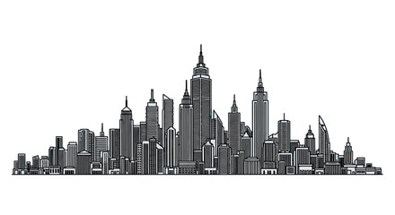 Fototapeta premium Minimalist Cityscape Silhouette Depicting Modern Metropolis Architecture and Skyline