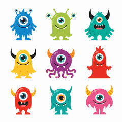 Monster set. Set of different cute funny cartoon monsters
