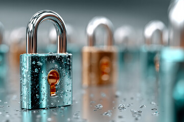 Abstract illustration symbolizing cyber defense, secure data access, and network protection. Modern tech concept isolated on white background.