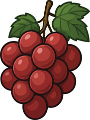 Fototapeta premium Red Grapes Bunch with Green Leaves fruit bunch of grapes