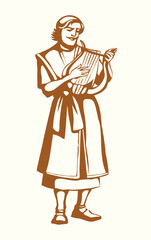 The man plays the harp. Vector drawing