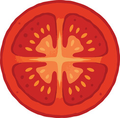 Red tomato slice with orange seeds and pulp food