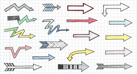 Hand drawn colorful arrows pointing in various directions