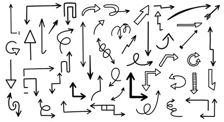 Collection of hand drawn arrows in various styles