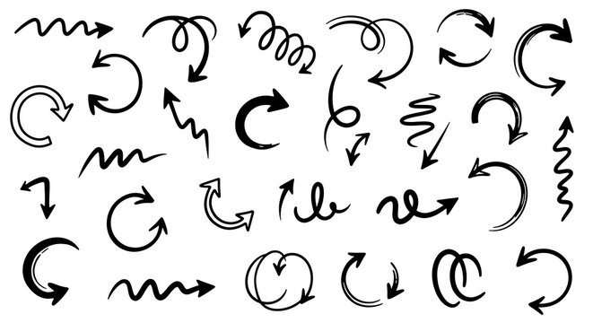 Collection of hand drawn arrow icons and symbols