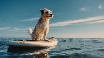Dog on a paddleboard in sun