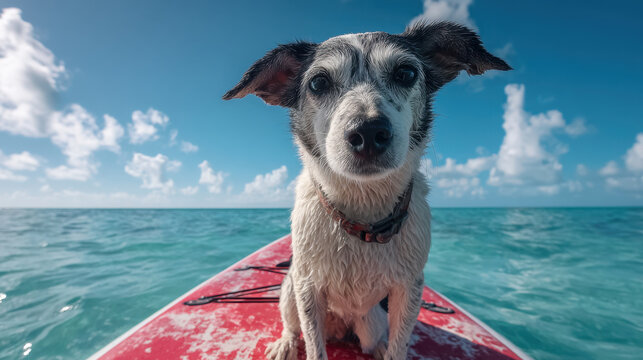 Dog paddleboarding on calm water - Powered by Adobe