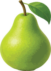 Single green pear with stem and leaf fruit single fruit