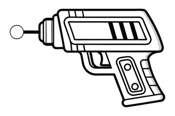 Futuristic blaster with thick black outline and circle element evokes space fantasy
