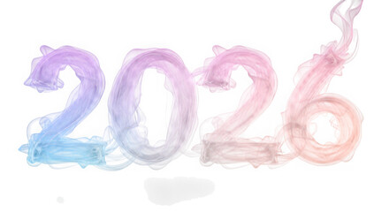 The year 2026 written in colorful smoke, isolated on transparent background