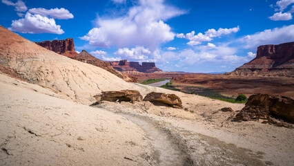 hiking near moab in canyonlands island in the sky in utah, usa