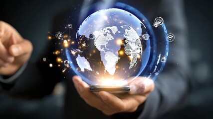 Global digital network connection and technology innovation through smartphone - Powered by Adobe