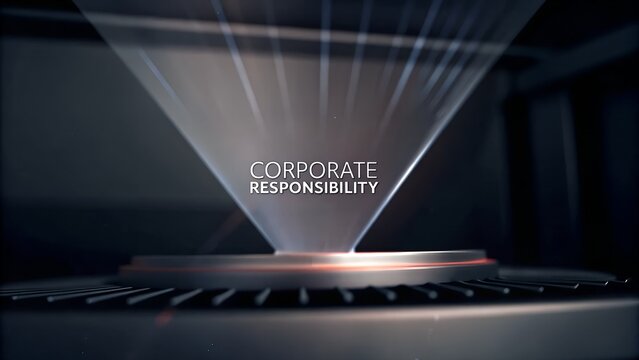 Corporate responsibility message displayed as a hologram, symbolizing ethical business practices and sustainable development initiatives for companies