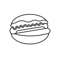 Minimalist Line Art of Hamburger with Lettuce and Patty – Black and White Icon for Fast Food, Culinary Design, and Menu Illustration