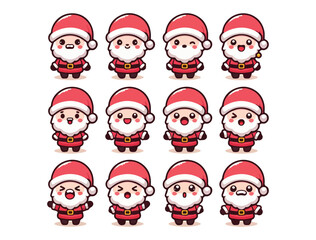 Cute Santa Claus Character Icon Set – Chibi Christmas Vector Pack