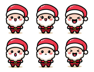 Cute Santa Claus Character Icon Set – Chibi Christmas Vector Pack