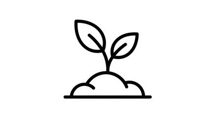 Minimalist Illustration of Young Plant Growing from Soil, Line Art Silhouette