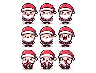Cute Santa Claus Character Icon Set – Chibi Christmas Vector Pack