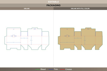 Auto bottom snap lock box dieline professional vector printing packaging layout with lock buckle mechanism structured folds and precise die line configuration