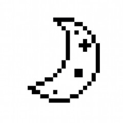 Pixelated crescent moon icon adds retro charm to your designs, evoking nostalgia and whimsical nights, perfect for games or creative projects