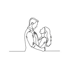 Continuous Line Art of Romantic Lovers Hugging and Lifting