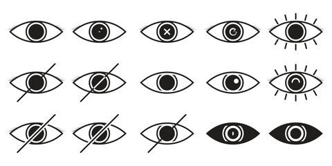 Eye icon set. Eyesight symbol. Hide and show password icons. Eyes open and closed vector icons. Eyes related line icons. View and eye vector linear icon set. outline vector illustration
