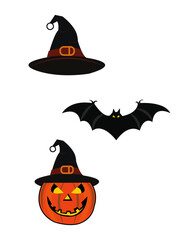 Halloween Pumpkin, house, bat vector illustration.
