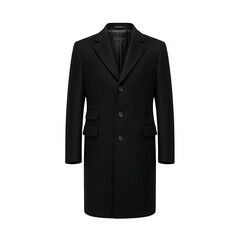 Black wool overcoat with notched lapels and three buttons outerwear