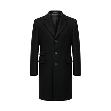 Black wool overcoat with notched lapels and three buttons outerwear