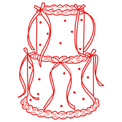 Cute ribbon polka cake illustration vintage bakery dessert art coquette aesthetic kawaii sweet confectionery design romantic patisserie style elegant line art