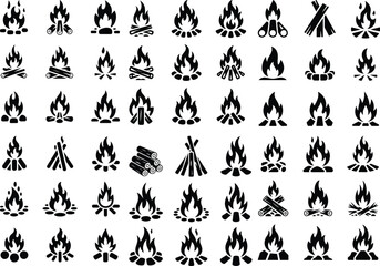 Campfire Icon Set Bonfire and Flame Silhouette Collection